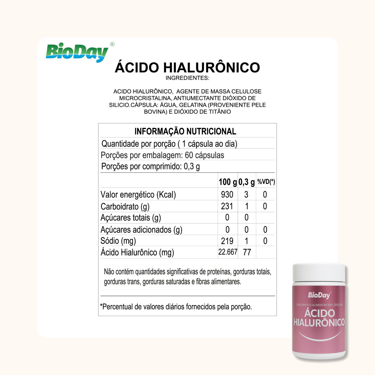 Ácido Hialurônico - 60 Cápsulas