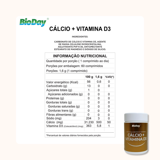 Cálcio + Vitamina D3 - 60 Comprimidos
