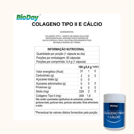 Colágeno Tipo 2 + Cálcio - 60 Cápsulas