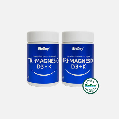 Kit Tri Magnésio + Vitamina D3 e K2 - 2 Unidades - 120 Comprimidos