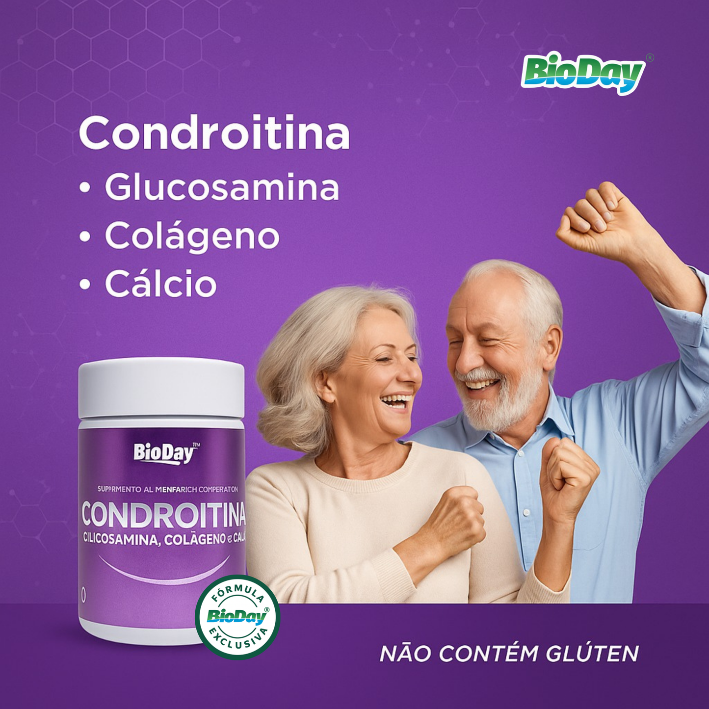 Kit Condroitina + Glucosamina + Colágeno + Cálcio - 2 Unidades - 120 Comprimidos