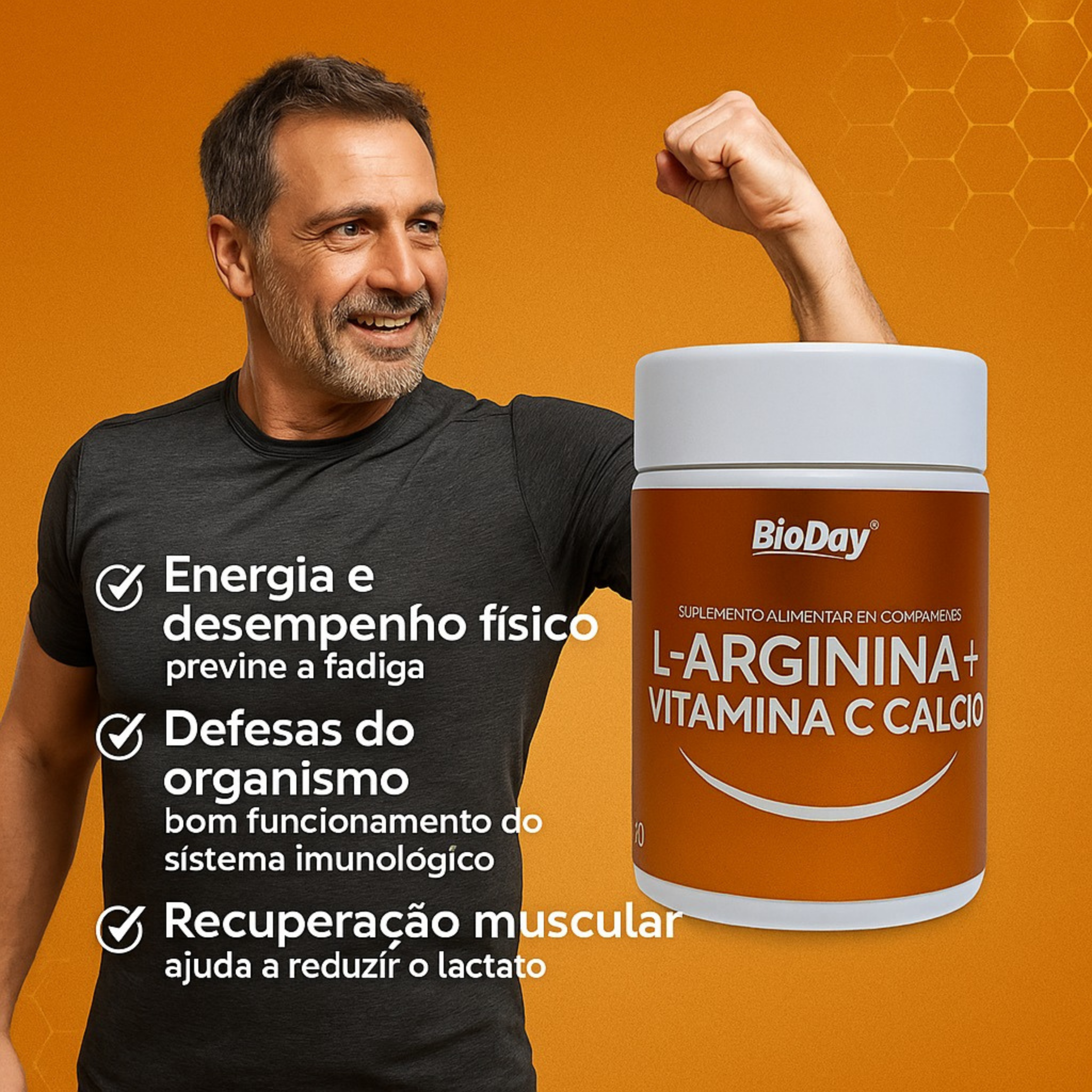 L-Arginina + Vitamina C + Cálcio - 60 Comprimidos