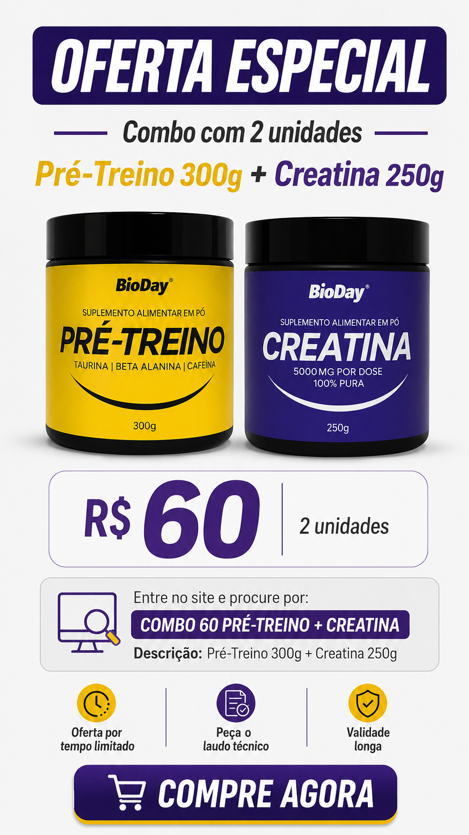 Combo 60 Pré-Treino + Creatina