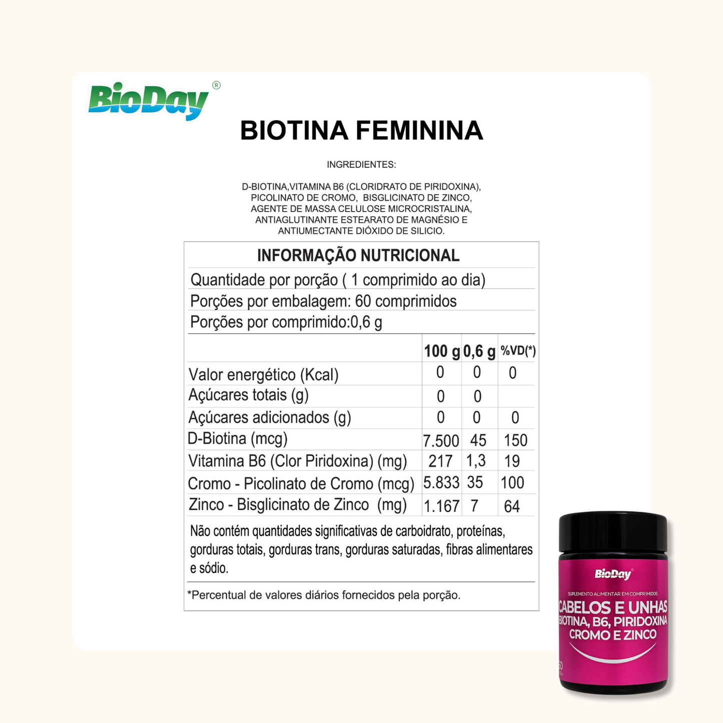 Biotina Cabelos e Unhas - 60 Comrpimidos