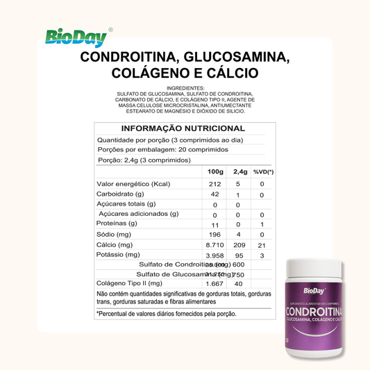 Kit Condroitina + Glucosamina + Colágeno + Cálcio - 2 Unidades - 120 Comprimidos