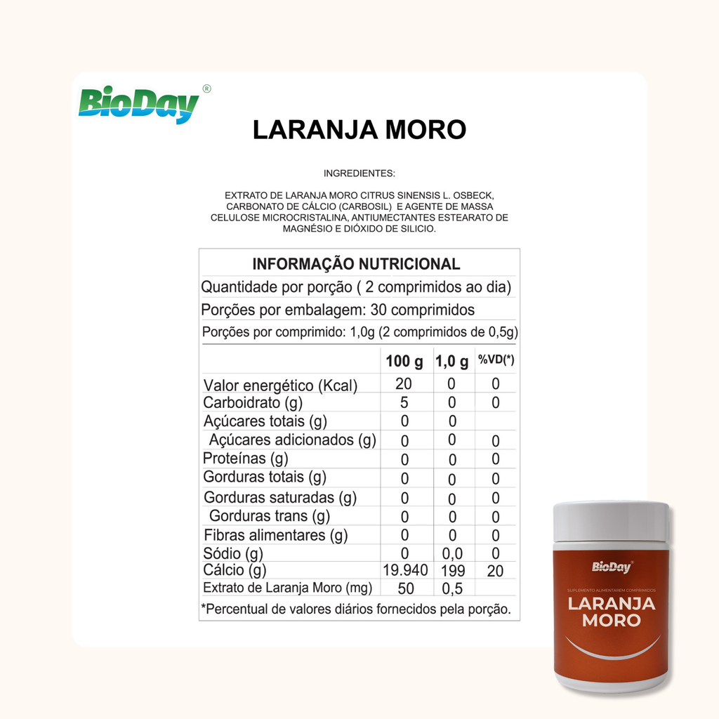 Laranja Moro - Citrus sinenis - 60 Comprimidos