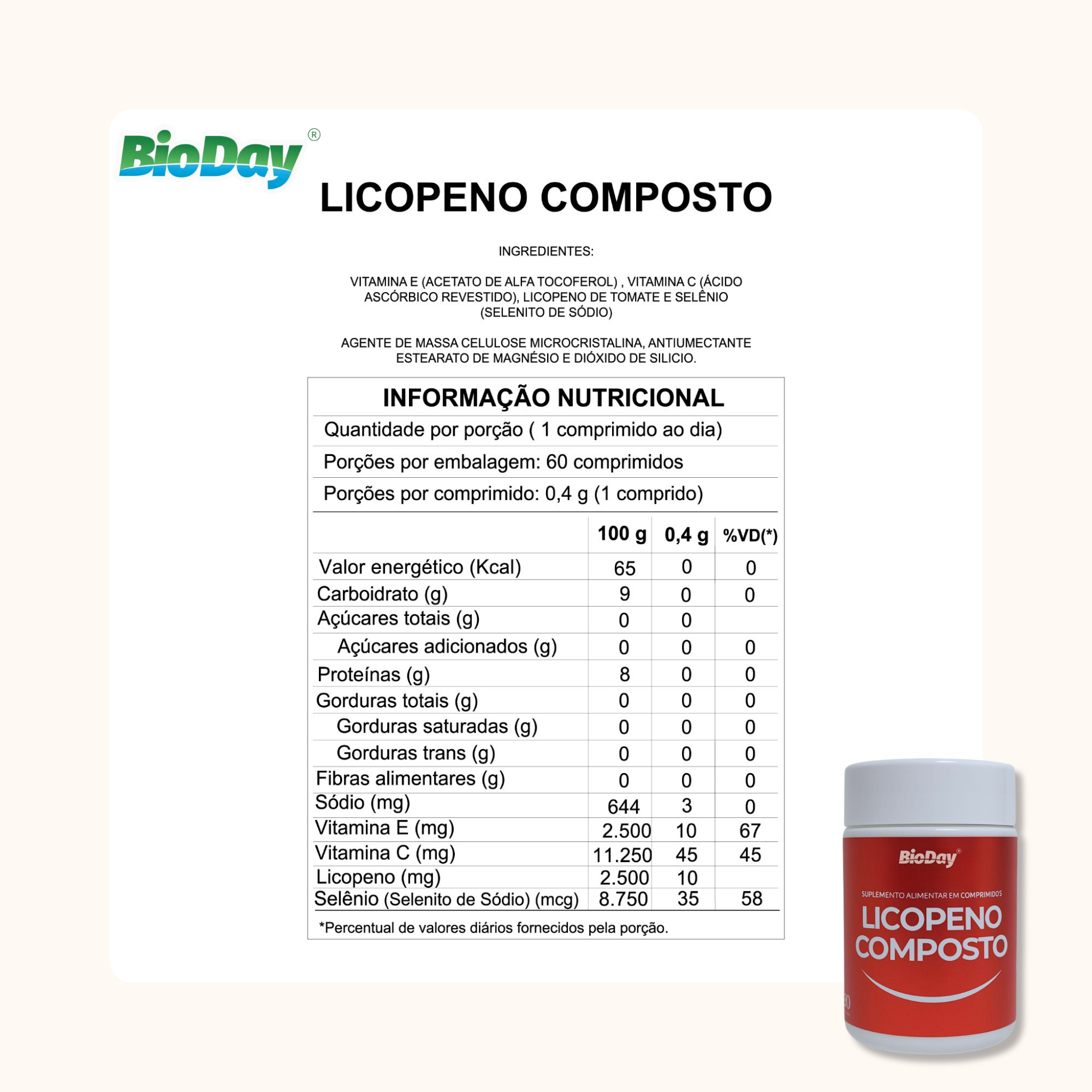 Licopeno + Selênio + Vitamina E e C - 60 Comprimidos