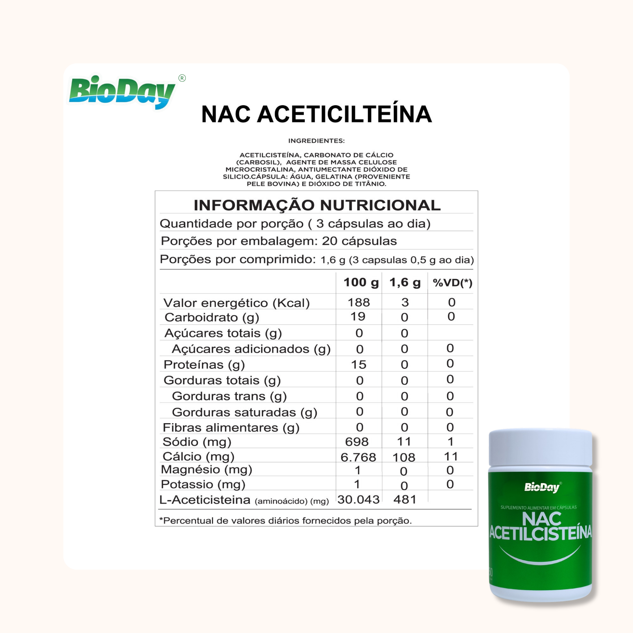 Nac (acetilcisteina) -  60 Cápsulas