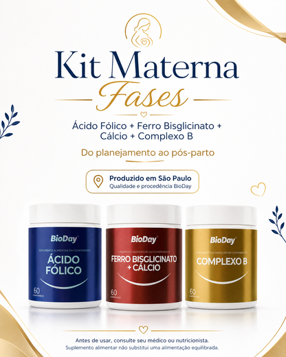 Kit Materna Fases BioDay – Ácido Fólico + Ferro com Cálcio + Complexo B